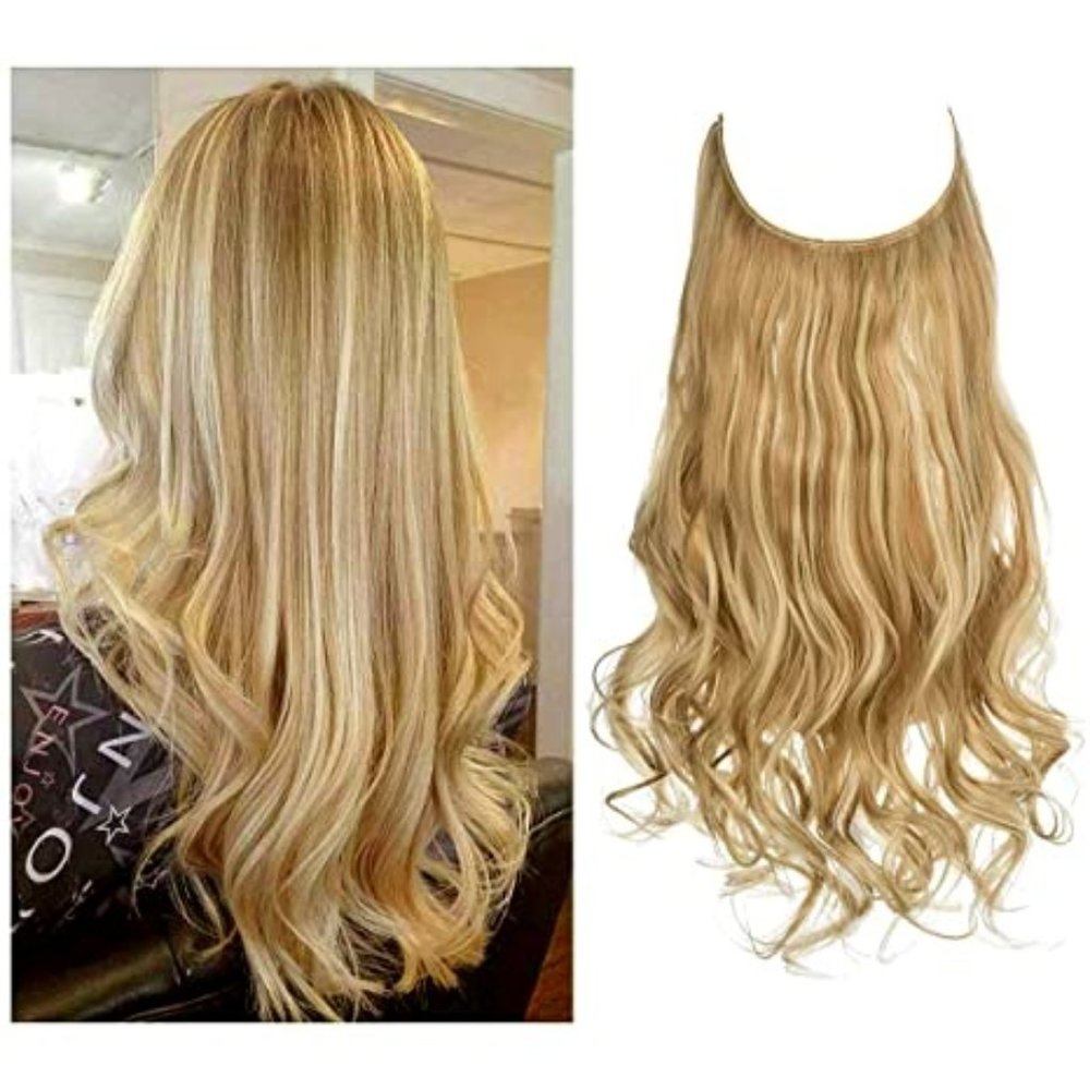 Halo Invisible Wire Hair Extensions Blonde Long Wavy Curly Synthetic Hair 16 "